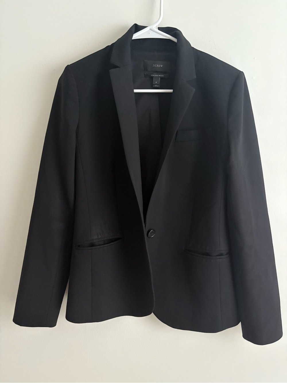 J. Crew Italian Wool Black Single-Button Women's Blazer, Bi-Stretch, Size 4